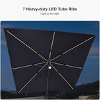PURPLE LEAF 10 Feet Patio Umbrella Solar Powered LED Square Outdoor Cantilever - Image 4