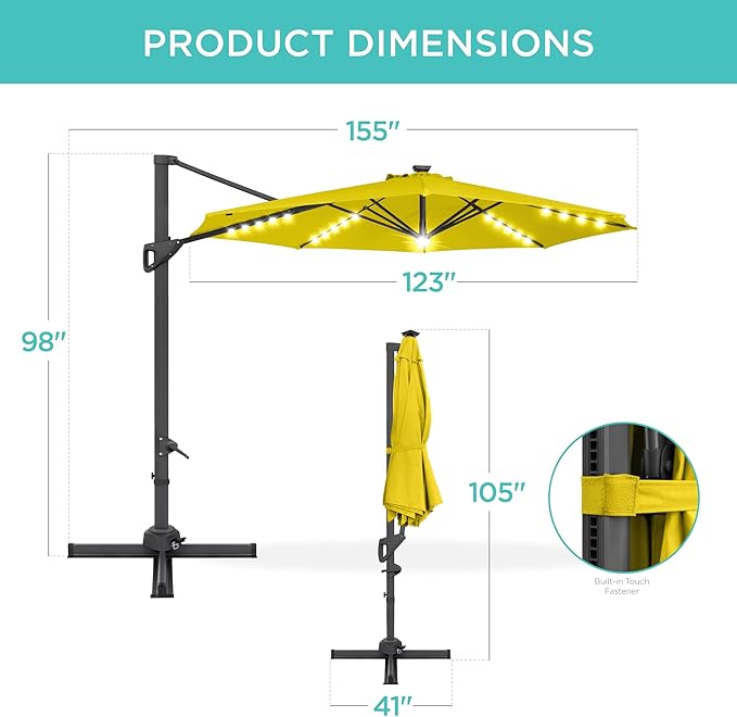 Best Choice Products 10ft Solar LED Cantilever Patio Umbrella, 360-Degree - Image 7