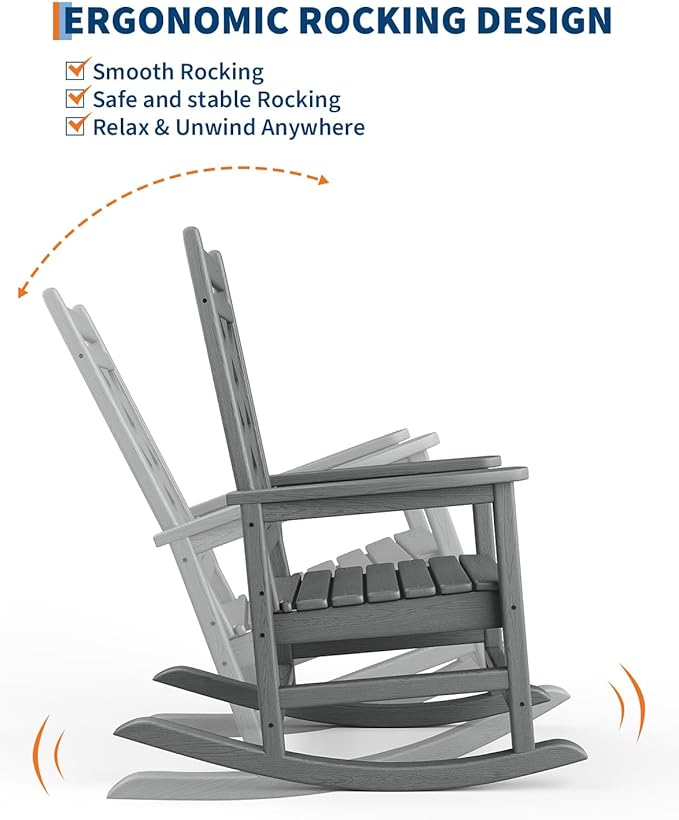 GarveeLife Outdoor Rocking Chair Set of 4, HDPE Weather Resistant Patio Rocking - Image 4