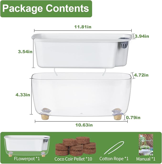 Self Watering Planter with Coco Coir Pellets, 11.8 Inch Plastic Rectangular - Image 2