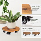 Idzo 2pack 12inches Wood Plant Caddy - Image 2
