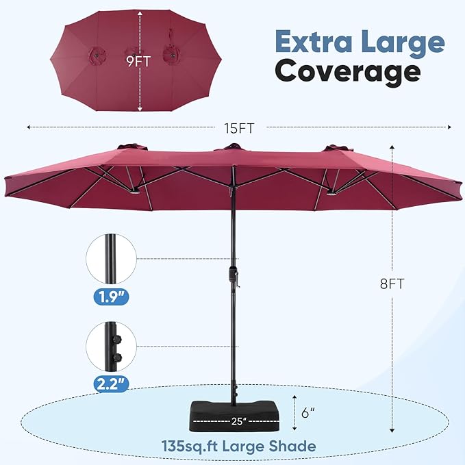DUMOS 15FT Large Patio Umbrella - Image 3
