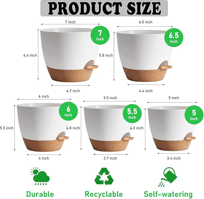 5-Pack Plant Pots with Drainage - Image 2