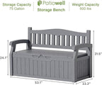 Patiowell 75 Gallon Plastic Storage Bench, Water-Resistant Deck Box - Image 3