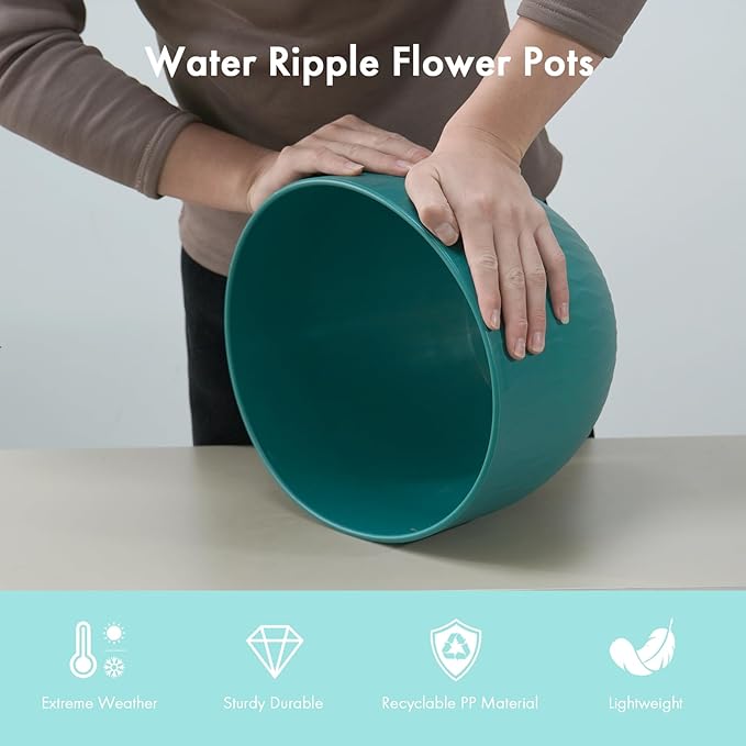 12 Inch Large Plant Pots for Indoor or Outdoor Plants, Wide Water Ripples - Image 4
