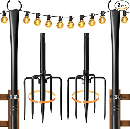 2 Pack String Light Poles for Outside, Thickened Metal Lights Hanger Pole by Fussion
