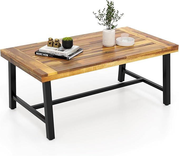 Tangkula Outdoor Acacia Wood Coffee Table, Rectangle Rustic Accent Table by TANGKULA
