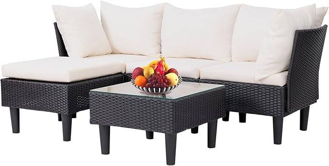 5 Pieces Patio Furniture Sets Outdoor Sectional Sofa Rattan Chair Wicker by FDW