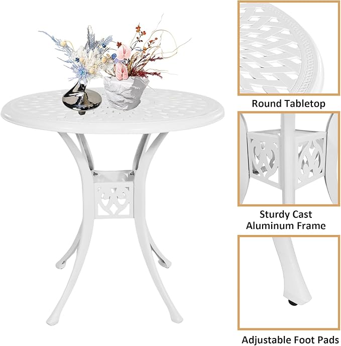 30.31" Outdoor Patio Dining Table, Cast Aluminum Bistro Table, Patio Furniture - Image 5