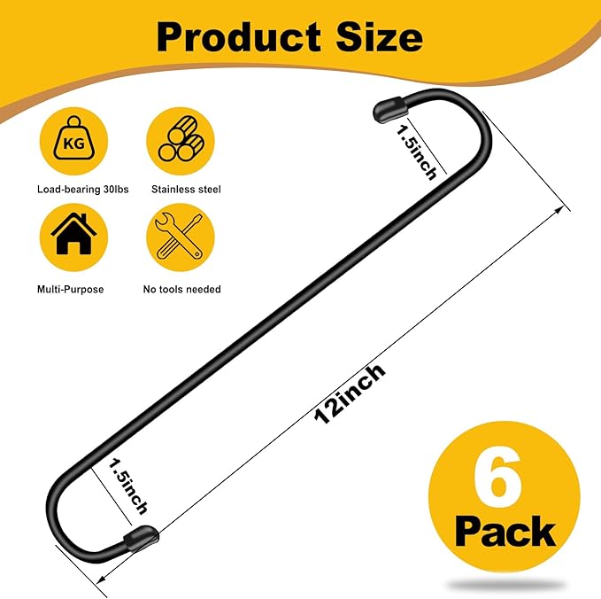 6 Pack 12 Inch Large S Hooks for Hanging Plants, Bird House, Kitchenware - Image 2