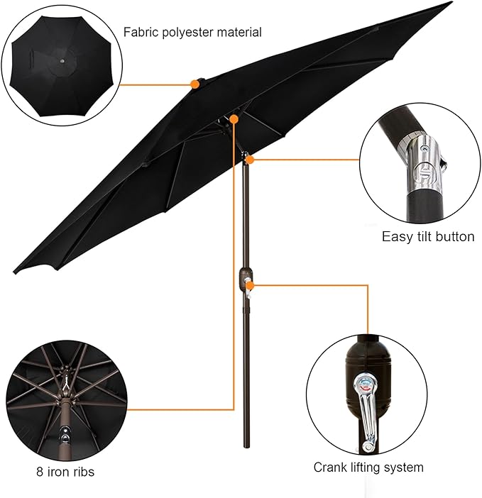Blissun 9' Outdoor Patio Umbrella, Outdoor Table Umbrella, Yard Umbrella - Image 2