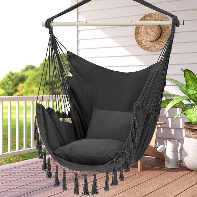Y- STOP Hammock Chair Hanging Rope Swing, Max 500 Lbs, 2 Cushions Included - Image 8
