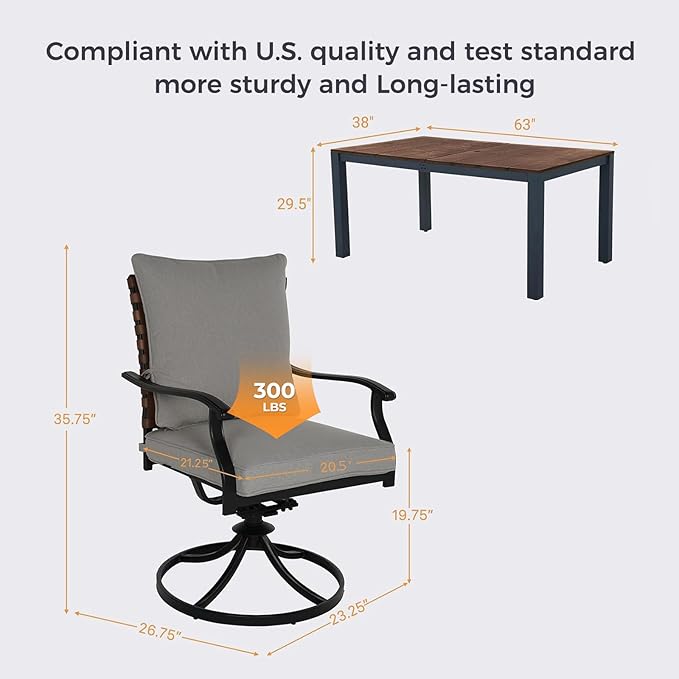 Grand patio 7-Piece Outdoor Dining Set, 6 Leather-Look Resin Wicker Swivel - Image 3