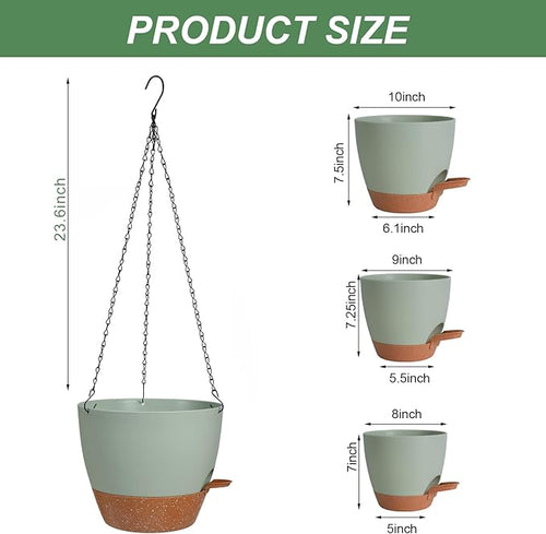10/9/8 Inch Hanging Planter for Indoor Outdoor Plants, 3 Pack Self-Watering - Image 2