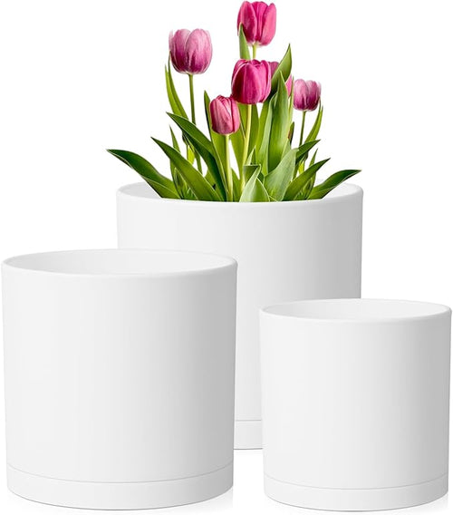 10/8/6 inch Deep Flower Pots, 3 Pack Cylinder Tall Plant Pots by Meowell