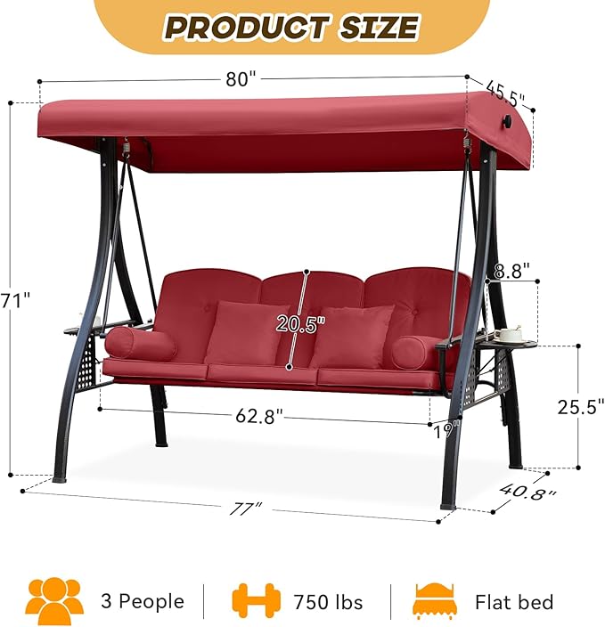 3 in 1 Outdoor Porch Swing - Image 7