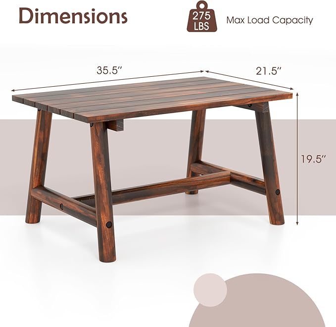 Tangkula Outdoor Coffee Table, Solid Wood Patio Desk - Image 3