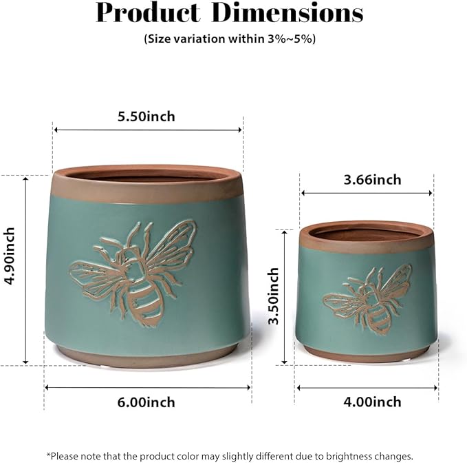YBX Terracotta Pots with Drainage Holes, Bee Decor, Planter - Image 2