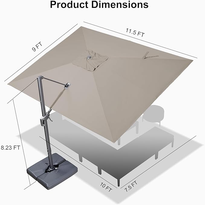 PURPLE LEAF 9' X 11.5' Rectangle Cantilever Umbrella - Image 9