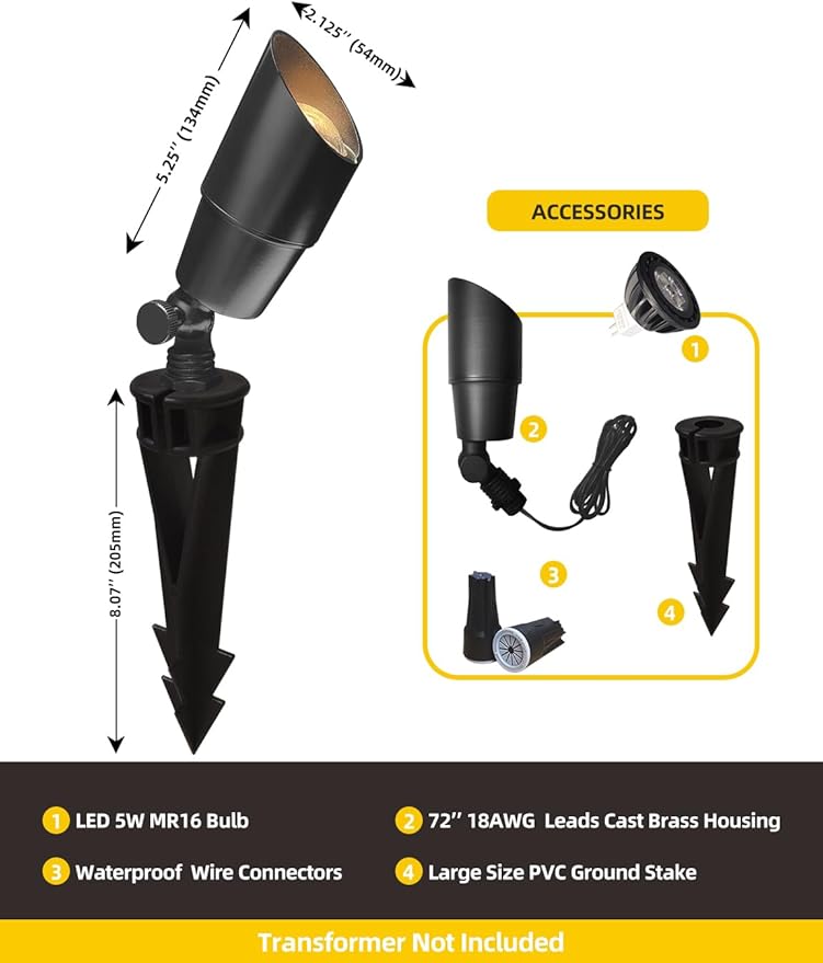 COLOER Brass Low Voltage Landscape Spotlight 1-Pack - Image 4