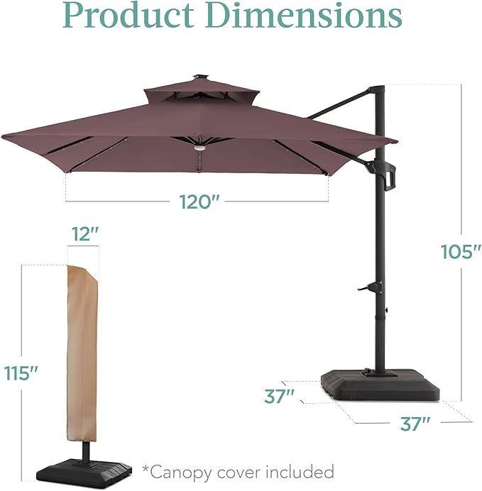 Best Choice Products 10x10ft Cantilever Patio Umbrella w/Base Included - Image 7