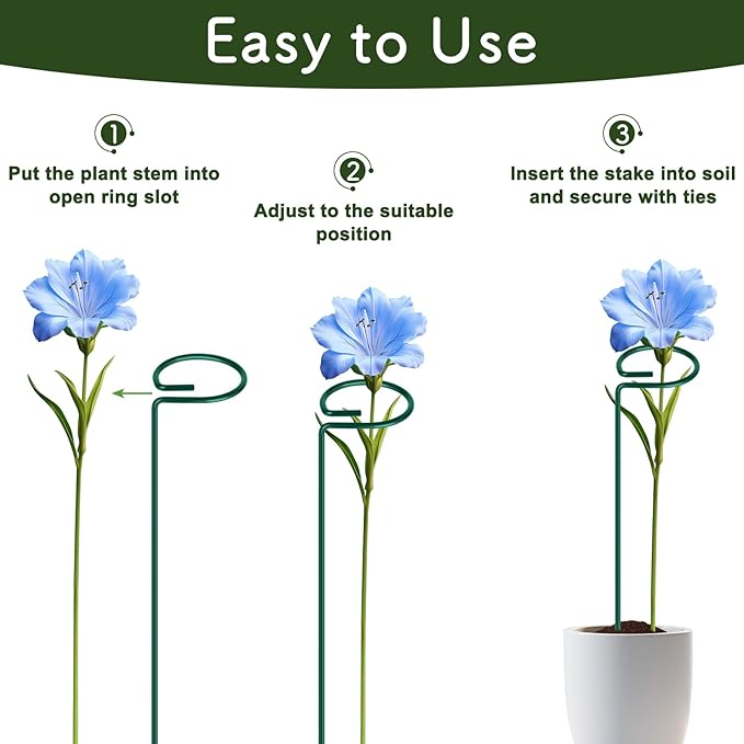 FEED GARDEN 16 Inch 12 Pack Plant Support Stakes, Metal Garden Flower Stakes - Image 6