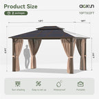 Aoxun 10'x12' Hardtop Gazebo, Aluminum Frame Permanent Pavilion - Image 9