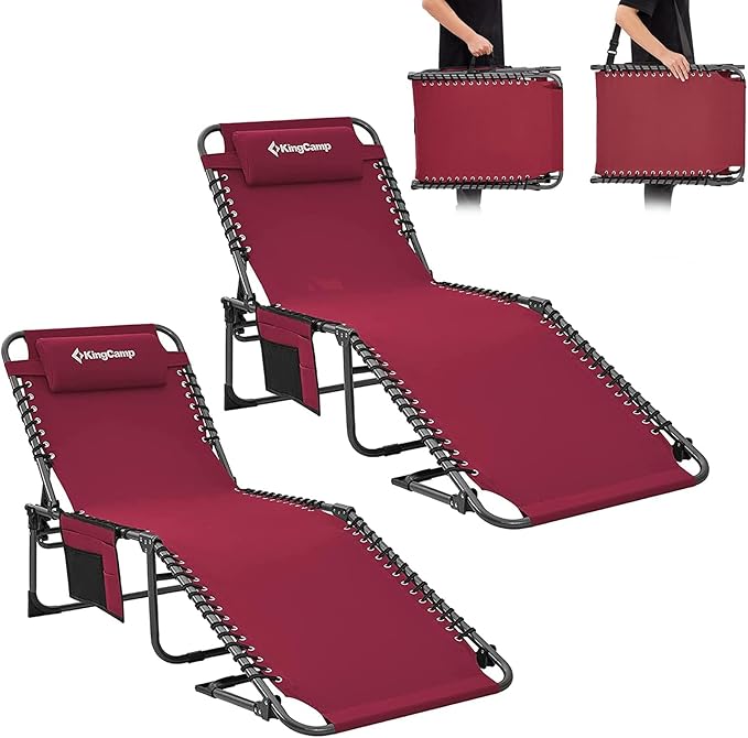 KingCamp 2 Pack Lounge Chair Outdoor, Folding Portable Tanning Chairs Comfy by KingCamp