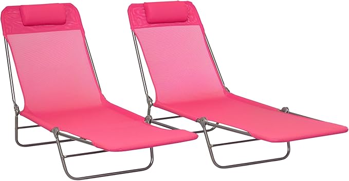 Outsunny 2 Piece Folding Chaise Lounge Chairs, Pool Sun Tanning Chairs by Outsunny