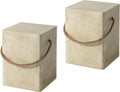 COSIEST Set of 2 Concrete Side Table, Rectangular Outdoor Side Table w Hemp by COSIEST