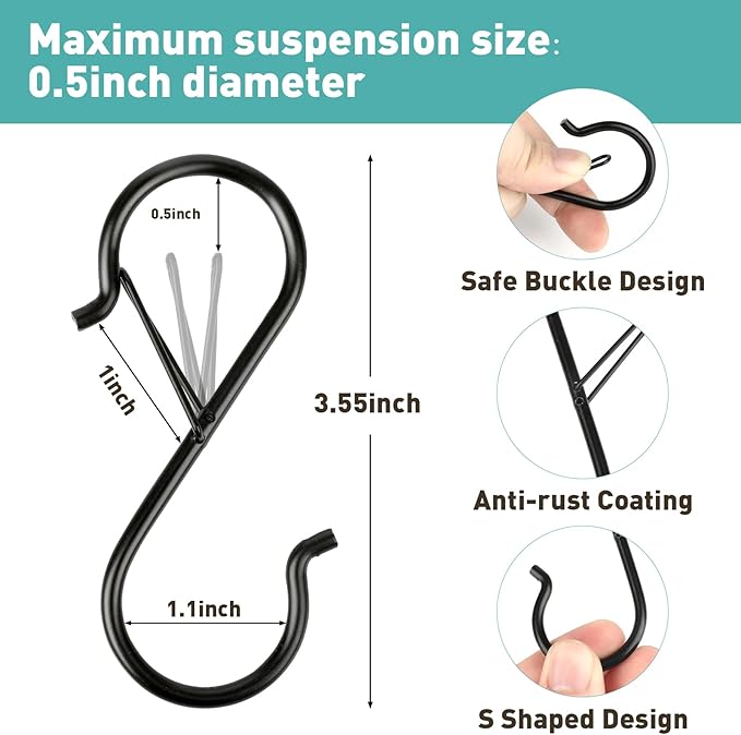 100 Pcs S Hooks for Hanging Heavy Duty, 3.5-inch Heavy Duty Metal S Hook - Image 2