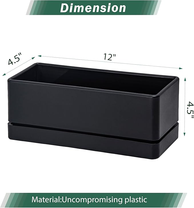 D'vine Dev 12 Inch Window Box Planter, Rectangle Plastic Herb Planter - Image 2