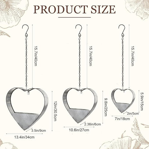 3 Pcs 3 Size Heart Metal Hanging Planter Indoor Outdoor, 13.4" 10.6" 7" Large - Image 2