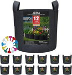 JERIA 12-Pack 2 Gallon Grow Bags, 300G Thickened Nonwoven Garden Pots, Heavy by JERIA