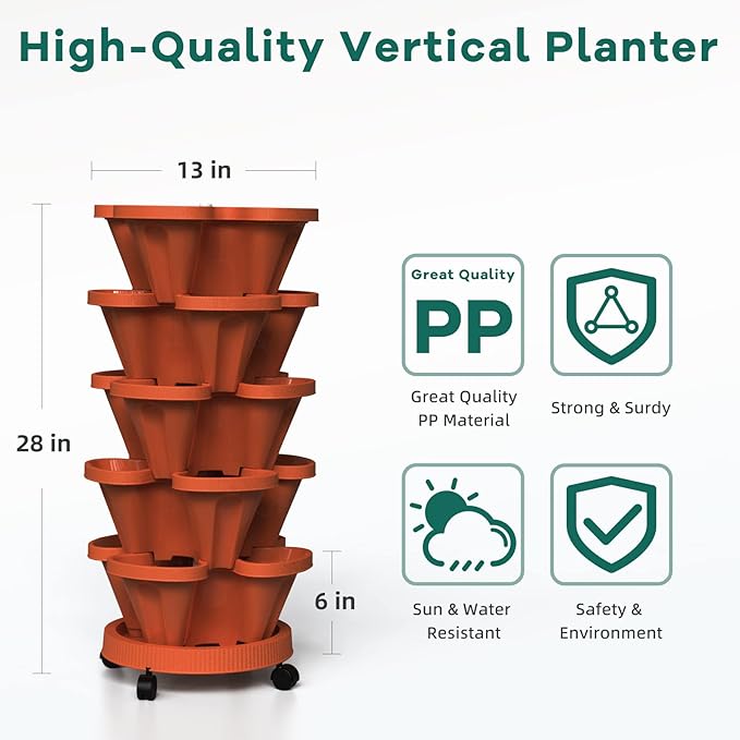 Strawberry Vertical Planter, 5 Tiered Stacking Garden Tower, Stackable Herb - Image 2