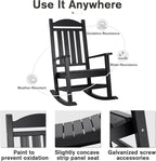 Devoko HDPE Rocking Chair Plastic Outdoor Indoor Patio Rocker Chair High Back - Image 4