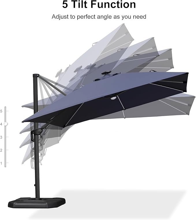 PURPLE LEAF 10 Feet Patio Umbrella Outdoor Cantilever Solar Powered LED Swivel - Image 9