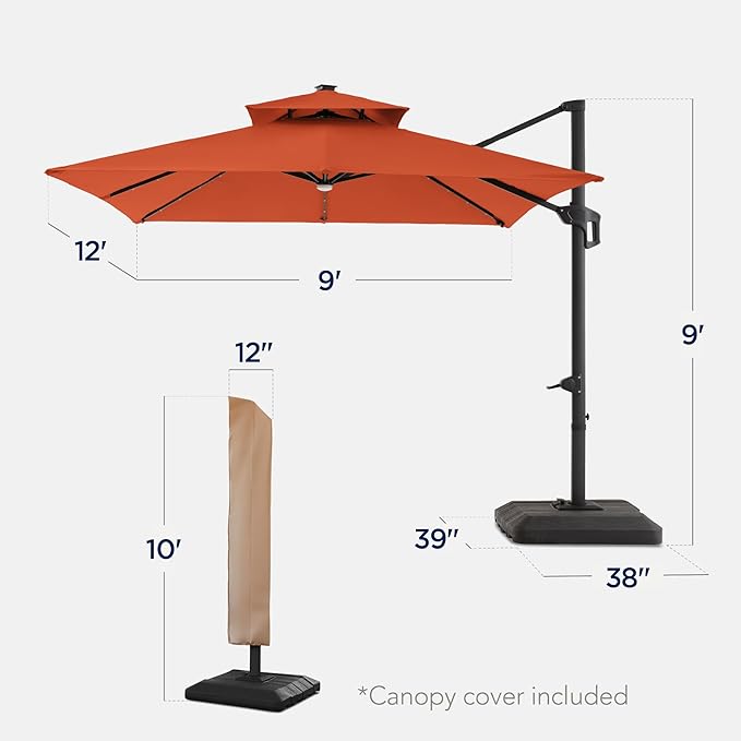 Best Choice Products 9x12ft LED Cantilever Patio Umbrella w/Base Included & - Image 2