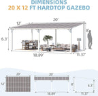 AECOJOY 20' x 12' White Gazebo Pergola, 12x20 Large Wall Mounted Lean to - Image 7