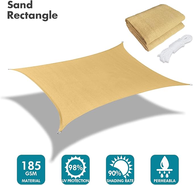 KANAGAWA 12'X12' Sand Custom Size Sun Shade Sail Square UV Block Canopy Cover - Image 2