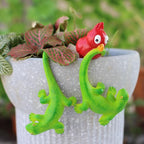 Set of 2 Funny Bird Catching Gecko Figurines Flower Pot and Vase Hugger - Image 9
