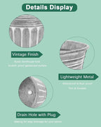 vensovo 10 Inches Silver Metal Rustic Plant Pots - Image 3