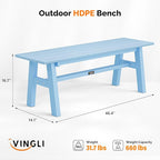 VINGLI 47” Outdoor HDPE Bench, Weatherproof Garden Bench w/Metal Legs, Poly - Image 3