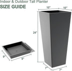 Set of 2 Tall Planters with Drainage Tray, 24 Inch Large Flower Pots - Image 2