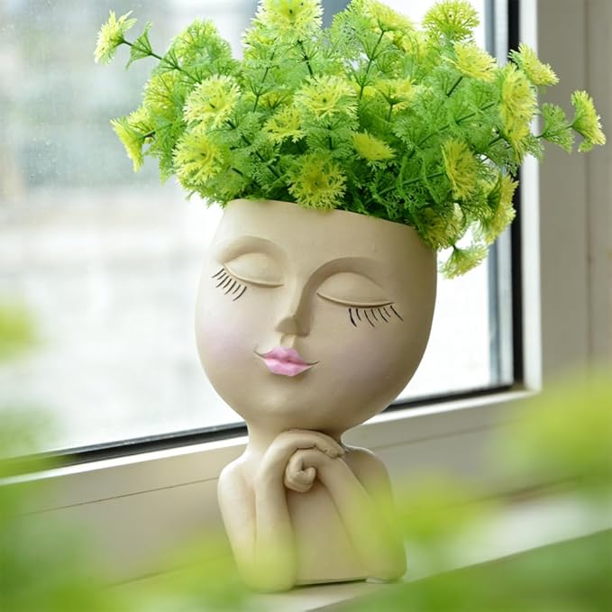 Face Head Planter, Funny Heads Plant Pots, Cute Girl Faces Plant Pot, - Image 8