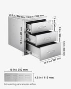 VEVOR Outdoor Kitchen Drawers 18.11" W x 23.23" D x 23.23" H, Triple-Access - Image 3