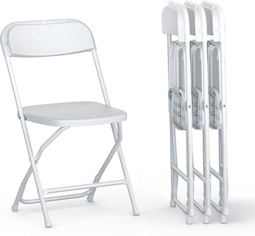 4 PACK White Foldable Plastic Chair | Folding & Stackable | 350 lbs Capacity by OurModernSpace
