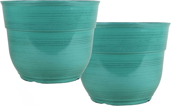 Garden Elements Indoor/Outdoor Glazed Brushed Happy Plastic Planter, Dark Aqua by GardenElements