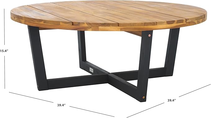 SAFAVIEH Outdoor Collection Leo Natural/Black 4-Leg Round Coffee Table - Image 3