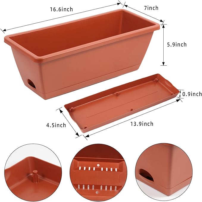 8pcs Window Box Planter, 17 Inches Flower Window Boxes, Rectangle Planters Box - Image 2
